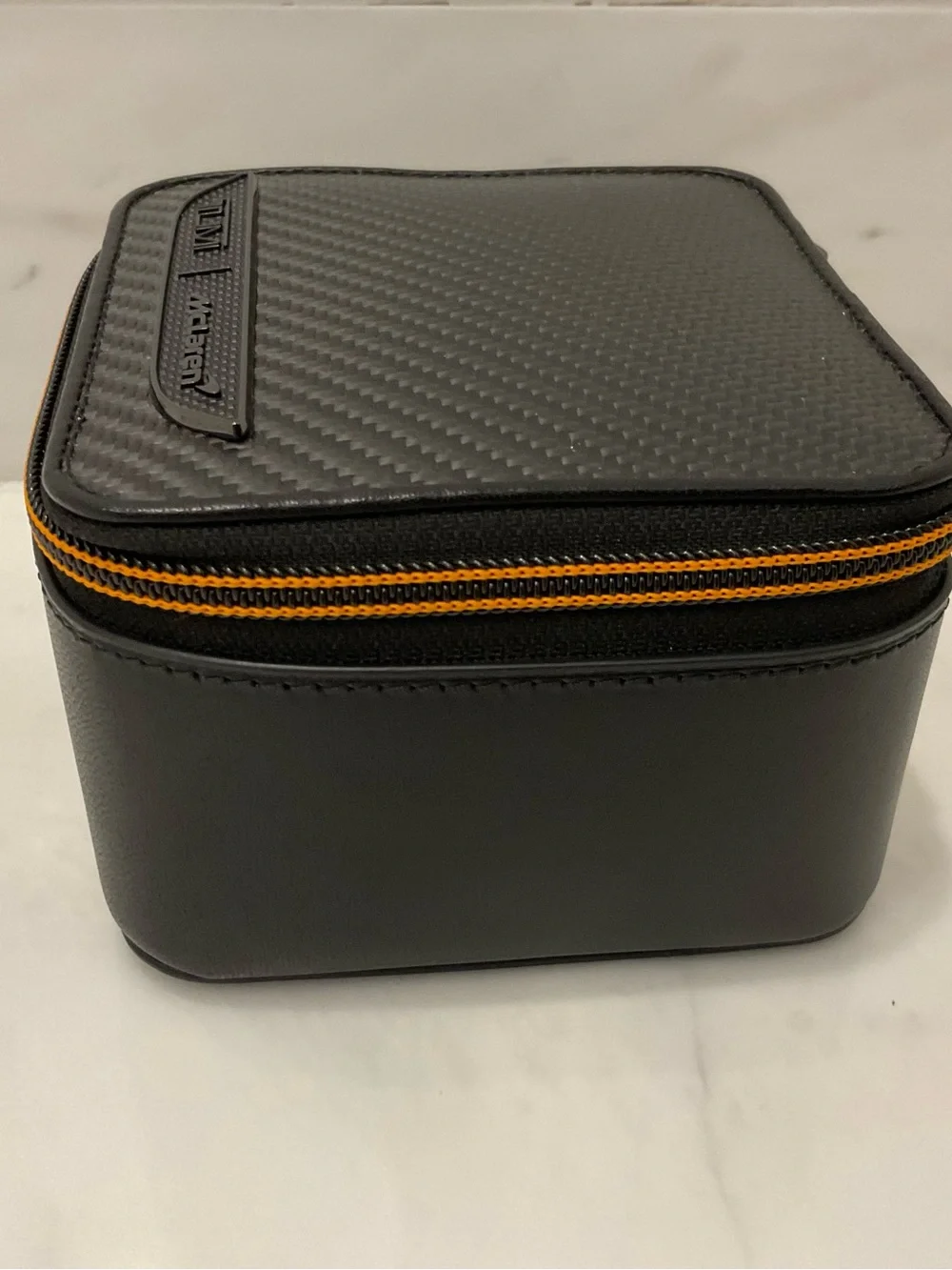 NEW Tumi McLaren 4” Leather Zip Around Watch Jewelry Case Box BLACK CARBON FIBER
